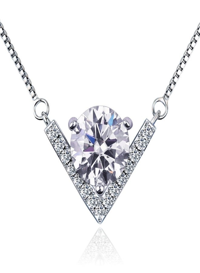LaSognna 2 Carat Moissanite Necklace Pendant for Women, Sterling Silver, GRA Certified - Elegant Christmas Gift for Wife, Girlfriend, Mom, or Anyone Special (Bella V, Silver, 2 CT) - Image 1